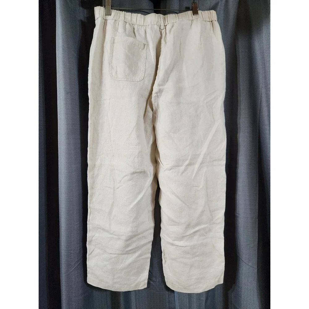 Quince Womens European Linen Straight Leg Pants Oatmeal Beige Large JDA01